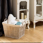 Ezell Rattan and Bamboo White Washed Set Of 2 Storage Baskets - Joe’s Haven