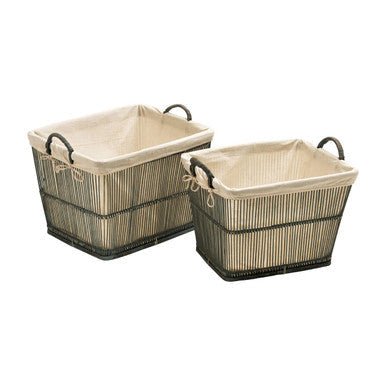 Ezell Washed Grey Rattan and Bamboo Set Of 2 Storage Baskets - Joe’s Haven