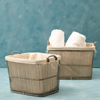 Ezell Washed Grey Rattan and Bamboo Set Of 2 Storage Baskets - Joe’s Haven