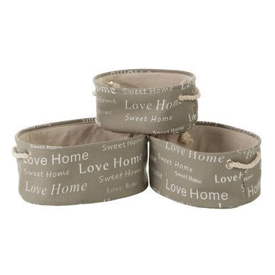 English Words Set Of Three Grey Oval Storage Baskets - Joe’s Haven