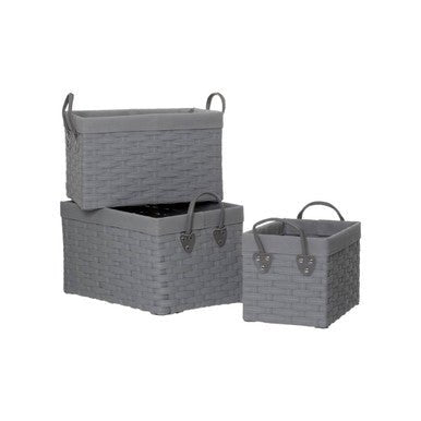 Lida Set Of 3 Lattice Grey Rectangular Storage Baskets - Joe’s Haven