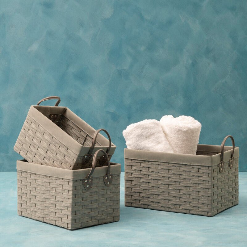 Lida Set Of 3 Lattice Grey Rectangular Storage Baskets - Joe’s Haven