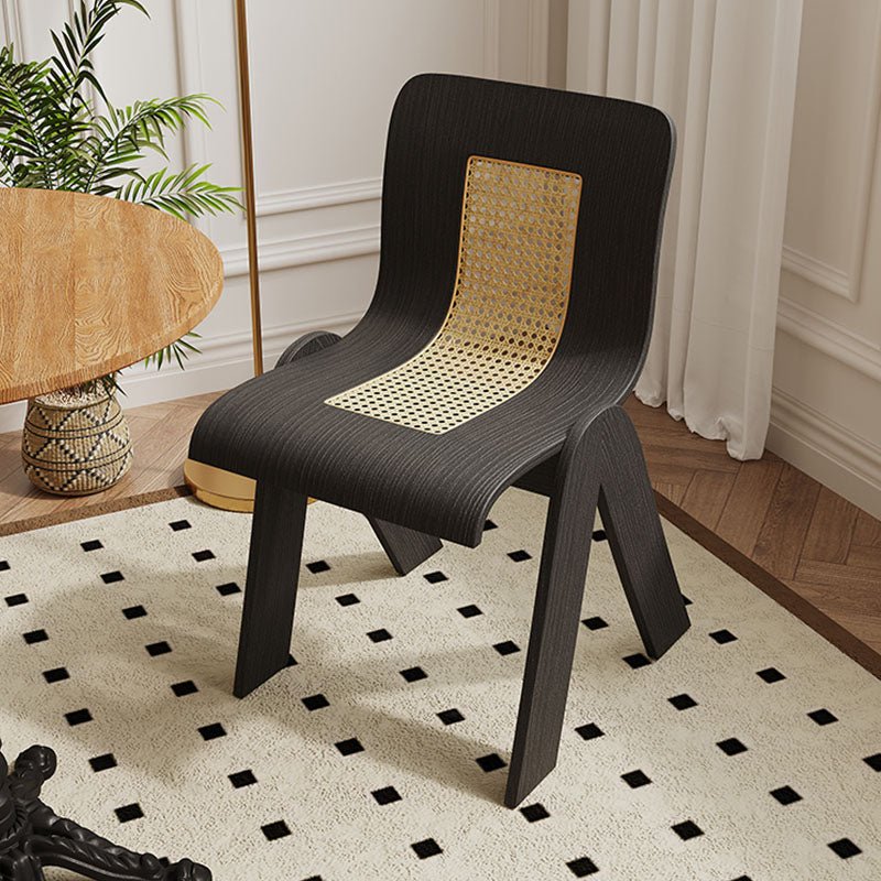 Verna Curve Dining Chair, Black & Rattan - Joe’s Haven
