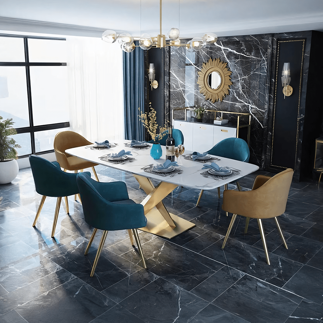 LUCI Dining Table, Marble And Gold Metal - Joe’s Haven