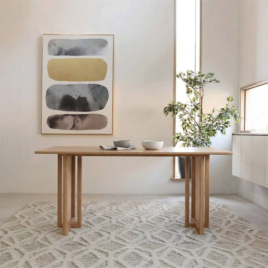 Gavril Rattan Dining Table, Oak, Rectangle - Joe’s Haven