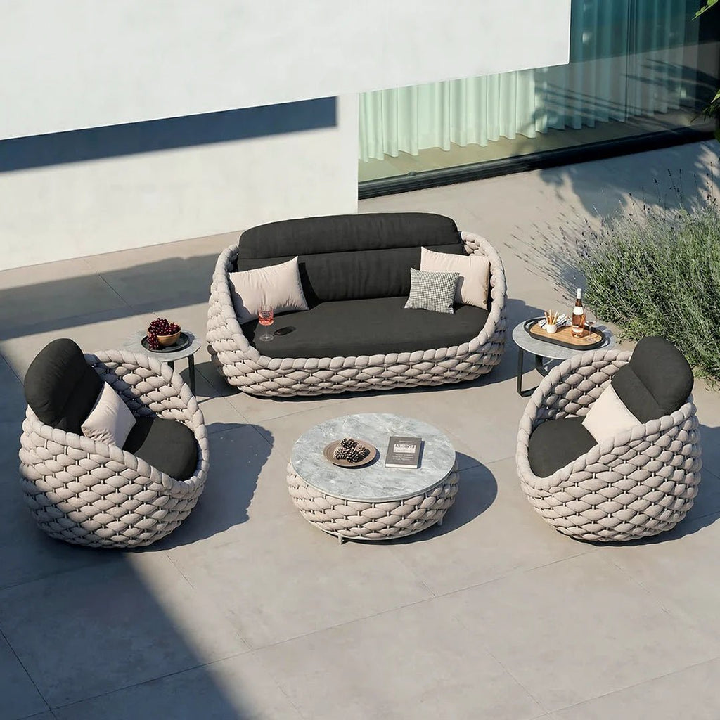 Marbella Textilene Rope Woven Outdoor Sofa Set, Grey - Joe’s Haven
