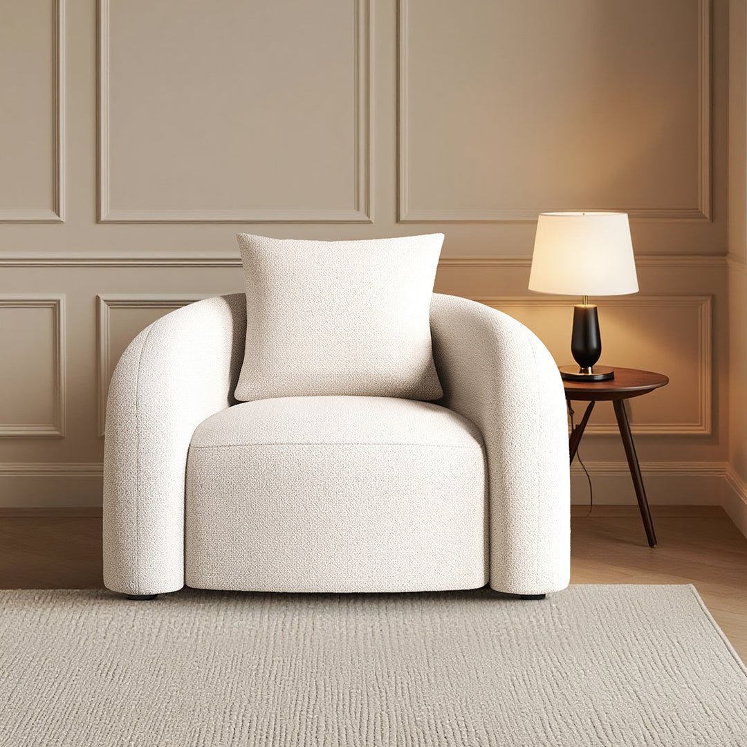 Sadiq Armchair With Cushion, White Boucle - Joe’s Haven