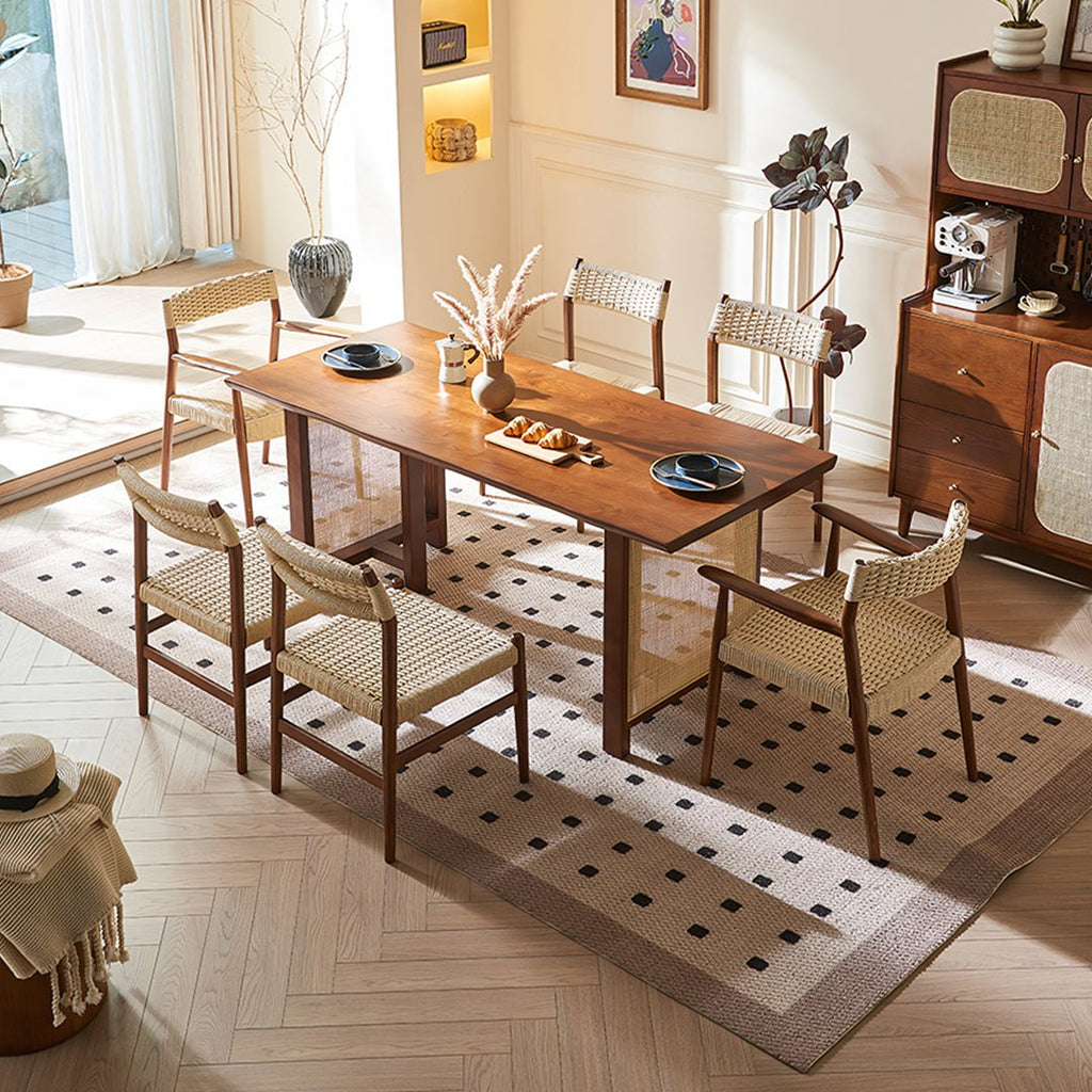 Fuchs Dining Table, Solid Wood & Rattan, Dark Oak - Joe’s Haven