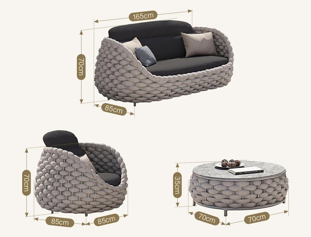 Marbella Textilene Rope Woven Outdoor Sofa Set, Grey - Joe’s Haven