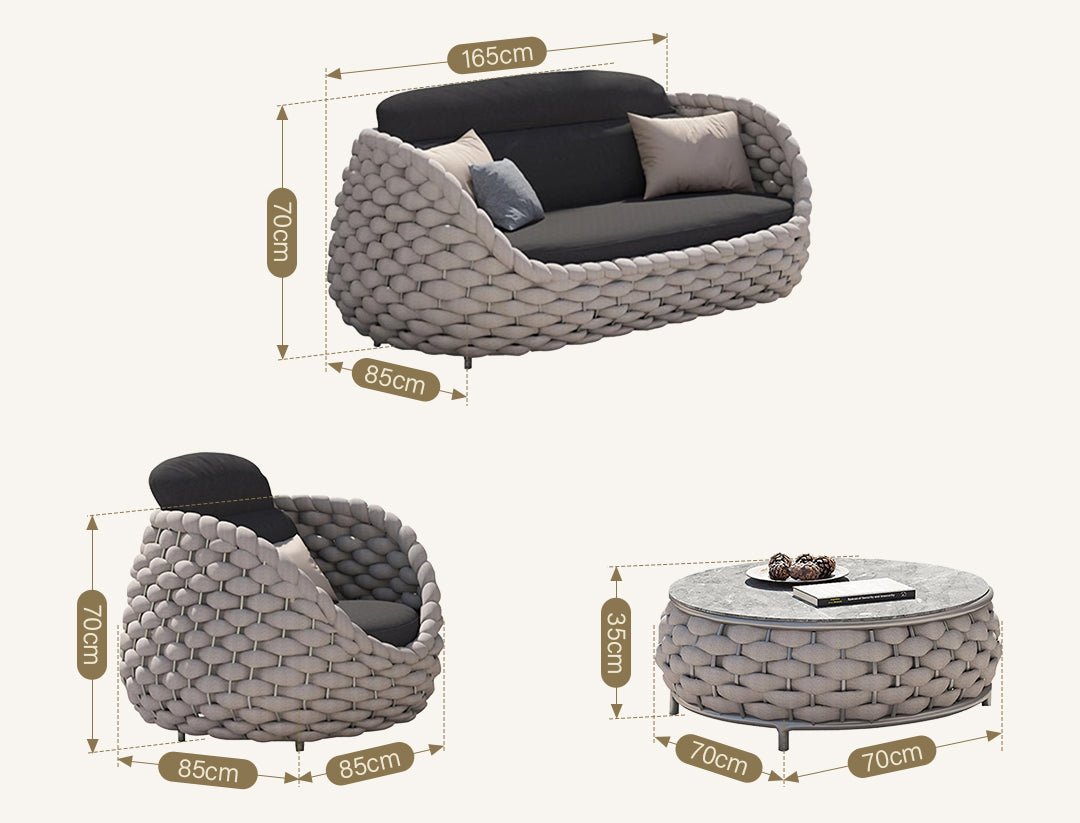 Marbella Textilene Rope Woven Outdoor Sofa Set, Grey - Joe’s Haven