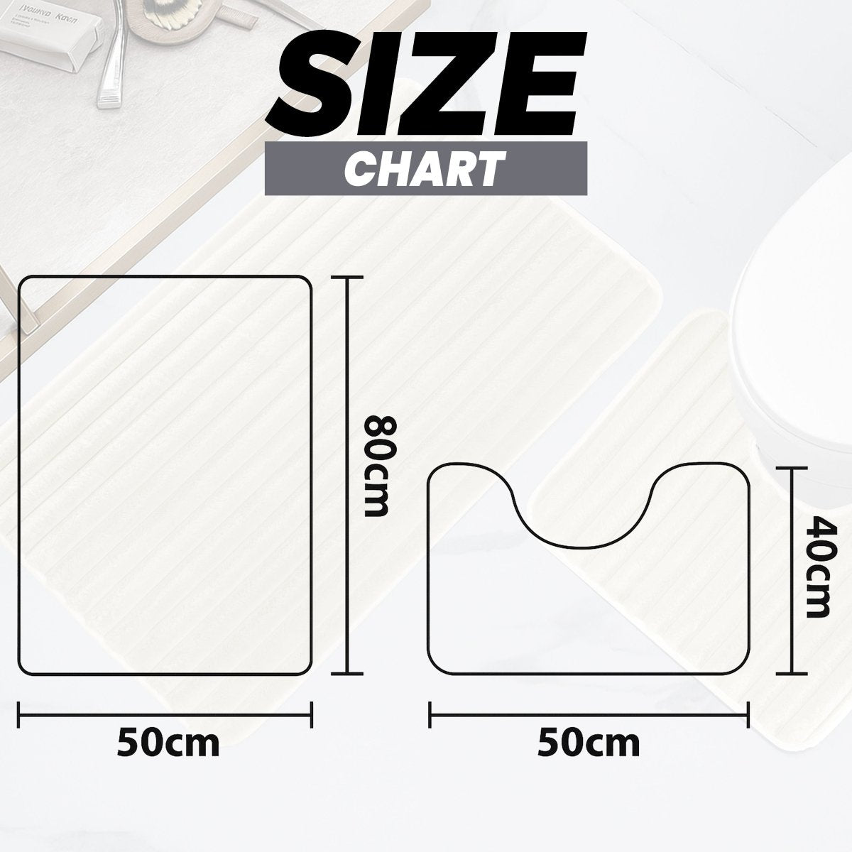 2 Piece Ribbed Bath Mat Set - Cream - Joe’s Haven