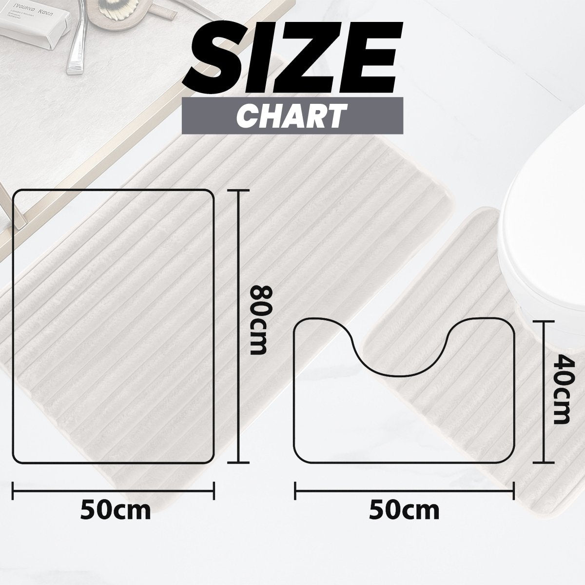 2 Piece Ribbed Bath Mat Set - Natural - Joe’s Haven