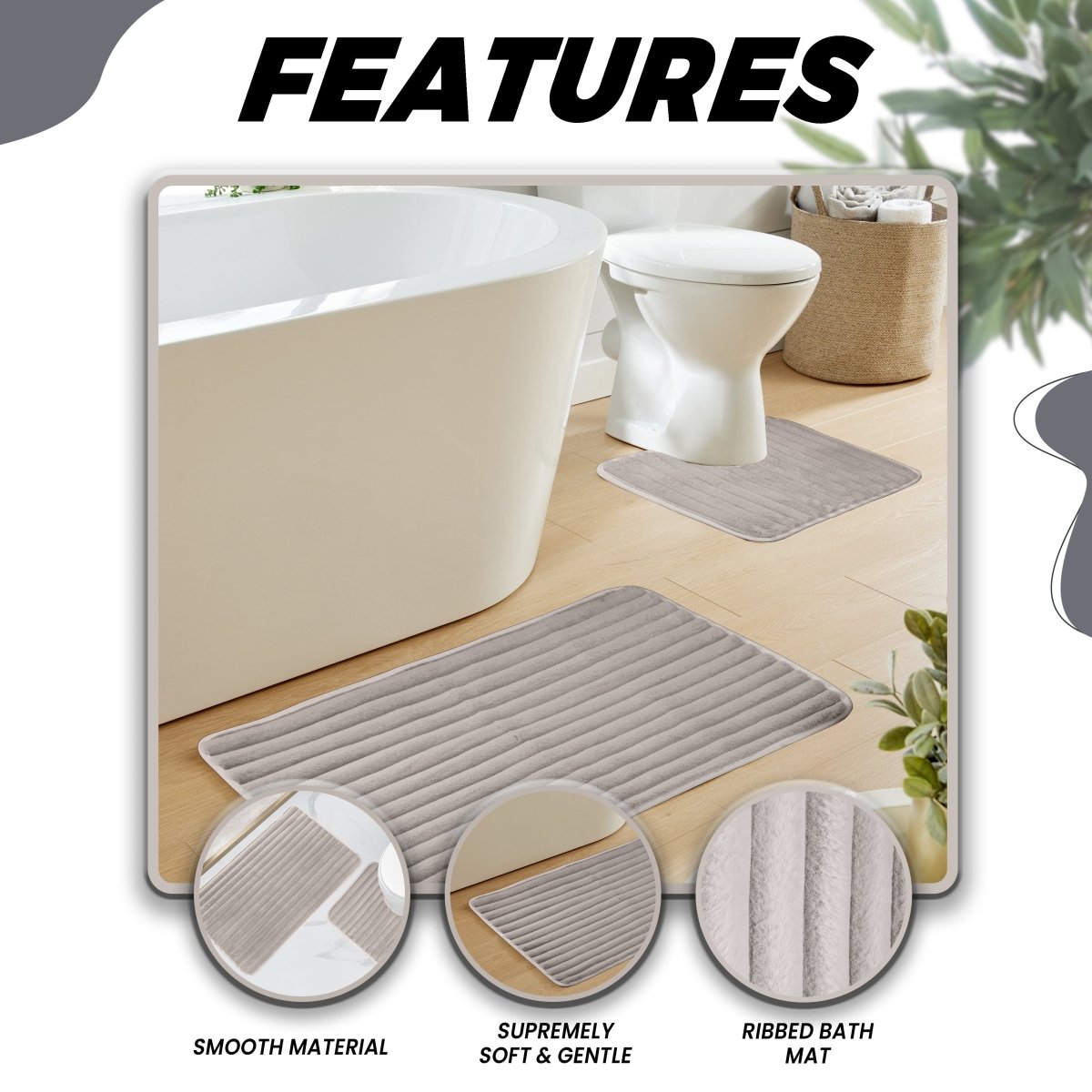 2 Piece Ribbed Bath Mat Set - Natural - Joe’s Haven