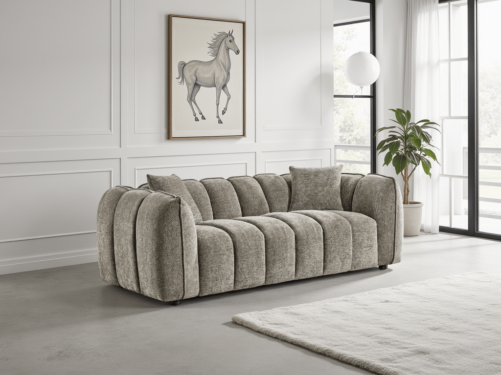 Venice Mocha Fabric 3 - Seater Sofa: Tufted Design, Deep Seating, Plush Comfort - Joe’s Haven
