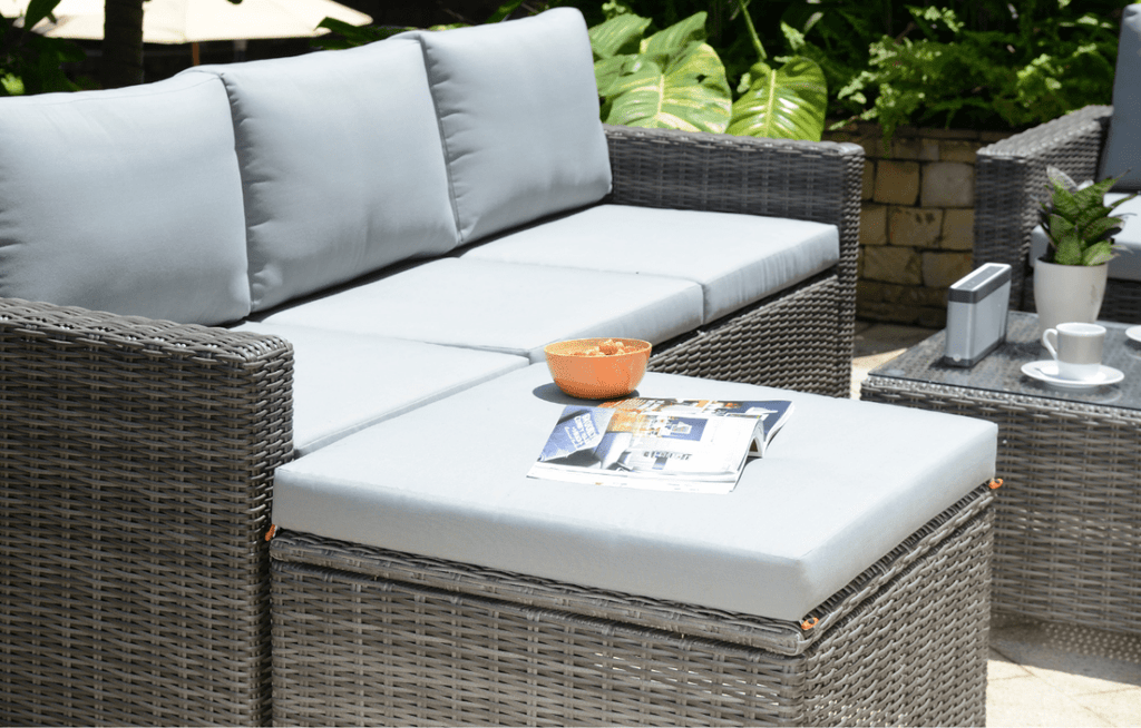 Marbella Grey 5 Seater Chaise Garden Sofa Set and Cushion Box Bundle - Joe’s Haven
