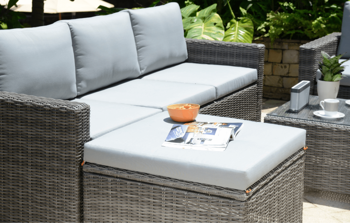 Marbella Grey 5 Seater Chaise Garden Sofa Set and Cushion Box Bundle - Joe’s Haven