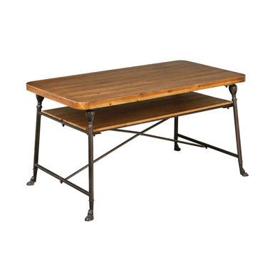 Natural Fir Wood Top Industrial Dining Table with Lower Shelf and Black Metallic Legs, Foundry - Joe’s Haven