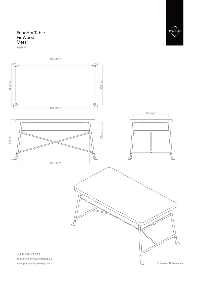 Natural Fir Wood Top Industrial Dining Table with Lower Shelf and Black Metallic Legs, Foundry - Joe’s Haven