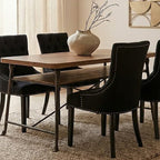 Natural Fir Wood Top Industrial Dining Table with Lower Shelf and Black Metallic Legs, Foundry - Joe’s Haven