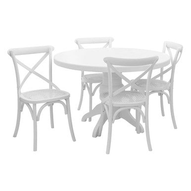 Vermont White Wash Round Dining Table with 4 Chairs Set - Joe’s Haven