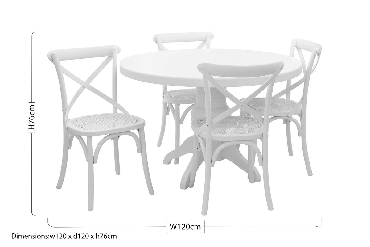 Vermont White Wash Round Dining Table with 4 Chairs Set - Joe’s Haven