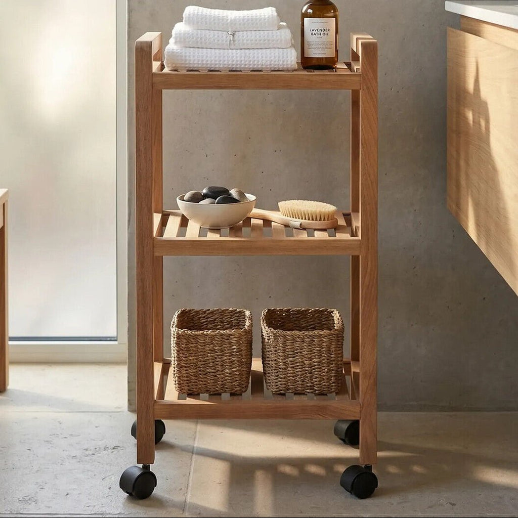 ARLA 3 Tier Walnut Wood Bathroom Trolley - Joe’s Haven