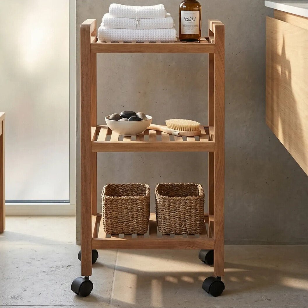 ARLA 3 Tier Walnut Wood Bathroom Trolley - Joe’s Haven