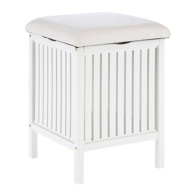 Salon White Bathroom Storage Stool with padded seat - Joe’s Haven