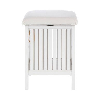 Salon White Bathroom Storage Stool with padded seat - Joe’s Haven