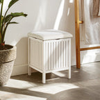 Salon White Bathroom Storage Stool with padded seat - Joe’s Haven