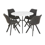White Round Marble Effect Top and Grey Meta Frame Dining Table with Grey 6 Chairs Set, Weston - Joe’s Haven