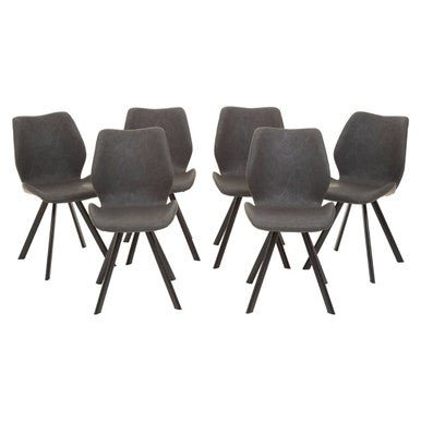 White Round Marble Effect Top and Grey Meta Frame Dining Table with Grey 6 Chairs Set, Weston - Joe’s Haven