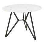 White Round Marble Effect Top and Grey Meta Frame Dining Table with Grey 6 Chairs Set, Weston - Joe’s Haven