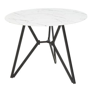 White Round Marble Effect Top and Grey Meta Frame Dining Table with Grey 6 Chairs Set, Weston - Joe’s Haven