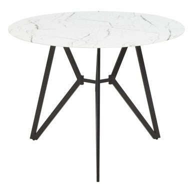 White Round Marble Effect Top and Grey Meta Frame Dining Table with Grey 6 Chairs Set, Weston - Joe’s Haven