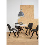 White Round Marble Effect Top and Grey Meta Frame Dining Table with Grey 6 Chairs Set, Weston - Joe’s Haven