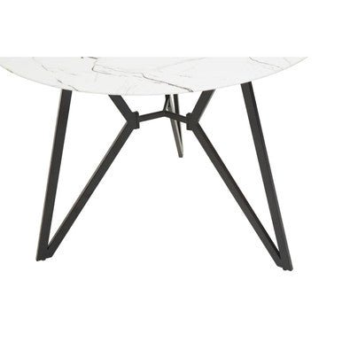White Round Marble Effect Top and Grey Meta Frame Dining Table with Grey 6 Chairs Set, Weston - Joe’s Haven