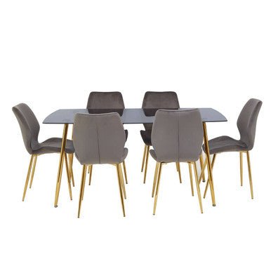 Smoked Glass Top and Slanted Legs Coffee Table with 6 Chairs Set, Wimslow - Joe’s Haven