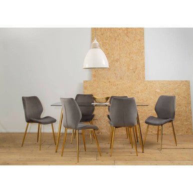 Smoked Glass Top and Slanted Legs Coffee Table with 6 Chairs Set, Wimslow - Joe’s Haven