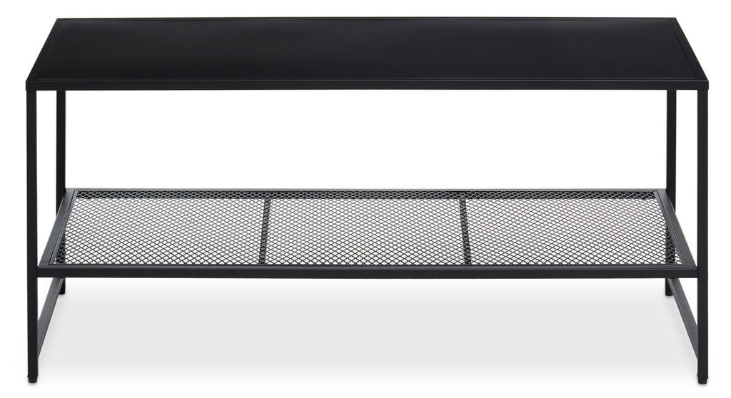 Black Powder Coated Metal Coffee Table with Open Storage Mesh Shelf, Acero - Joe’s Haven