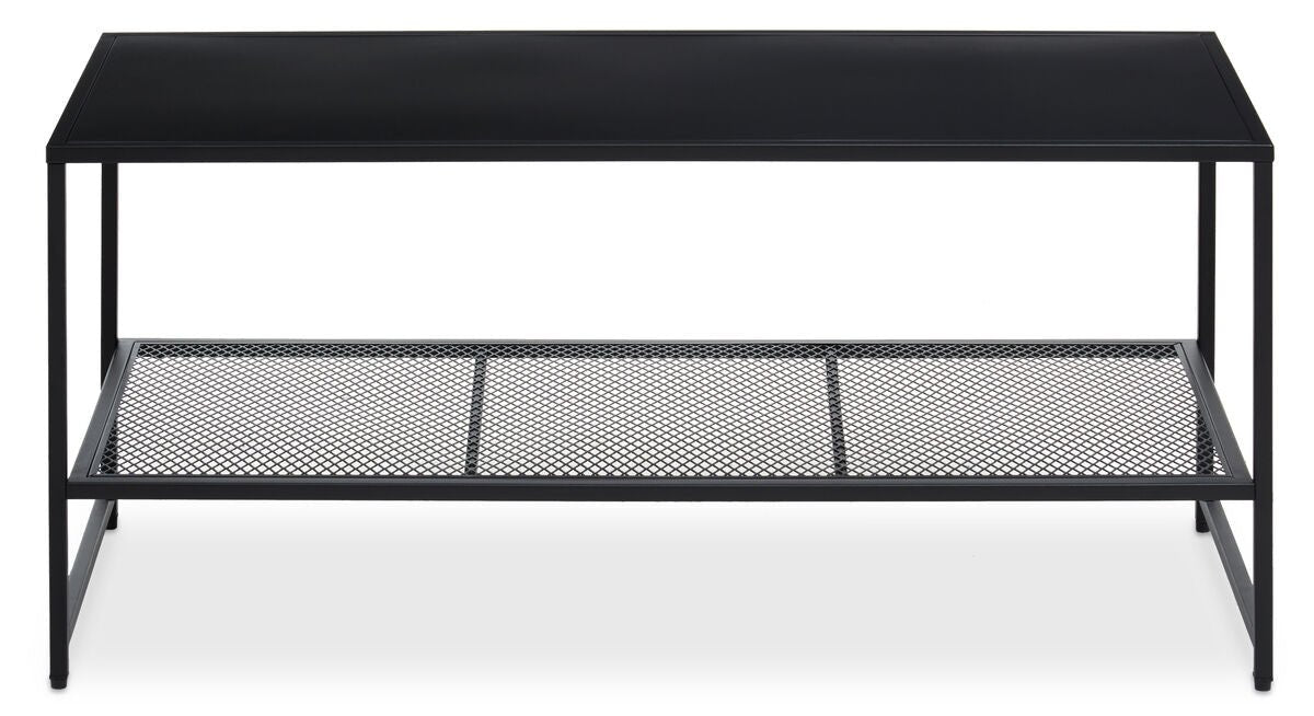 Black Powder Coated Metal Coffee Table with Open Storage Mesh Shelf, Acero - Joe’s Haven