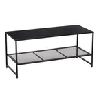 Black Powder Coated Metal Coffee Table with Open Storage Mesh Shelf, Acero - Joe’s Haven