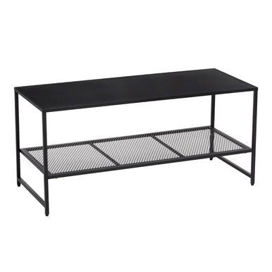 Black Powder Coated Metal Coffee Table with Open Storage Mesh Shelf, Acero - Joe’s Haven