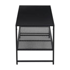 Black Powder Coated Metal Coffee Table with Open Storage Mesh Shelf, Acero - Joe’s Haven
