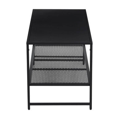 Black Powder Coated Metal Coffee Table with Open Storage Mesh Shelf, Acero - Joe’s Haven