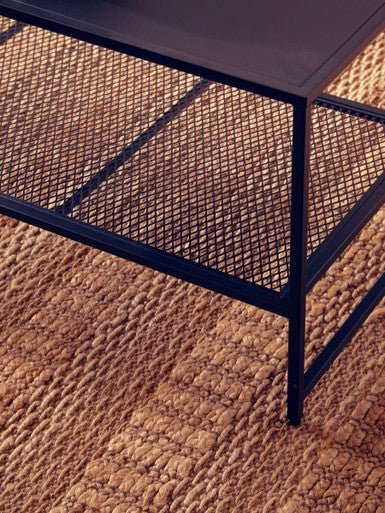 Black Powder Coated Metal Coffee Table with Open Storage Mesh Shelf, Acero - Joe’s Haven