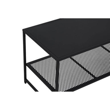 Black Powder Coated Metal Coffee Table with Open Storage Mesh Shelf, Acero - Joe’s Haven