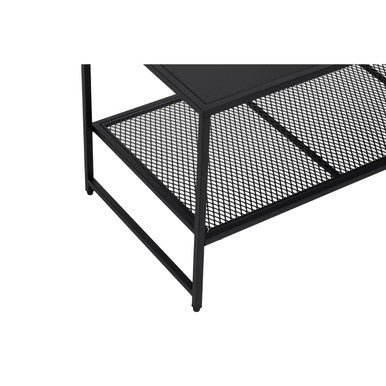 Black Powder Coated Metal Coffee Table with Open Storage Mesh Shelf, Acero - Joe’s Haven