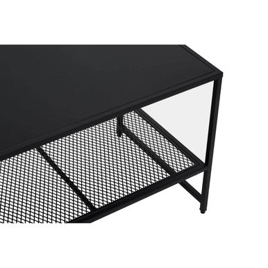 Black Powder Coated Metal Coffee Table with Open Storage Mesh Shelf, Acero - Joe’s Haven