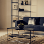 Black Powder Coated Metal Coffee Table with Open Storage Mesh Shelf, Acero - Joe’s Haven